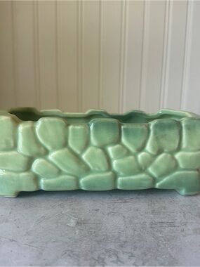 Vintage McCoy Pottery Bulb Shallow Planter Green Stone Rock Wall 1960s EUC